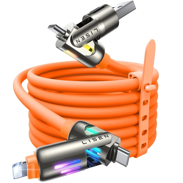 Cable de carga LISEN USB C a Lightning de 240 W, 4 en 1, 2 m, naranja