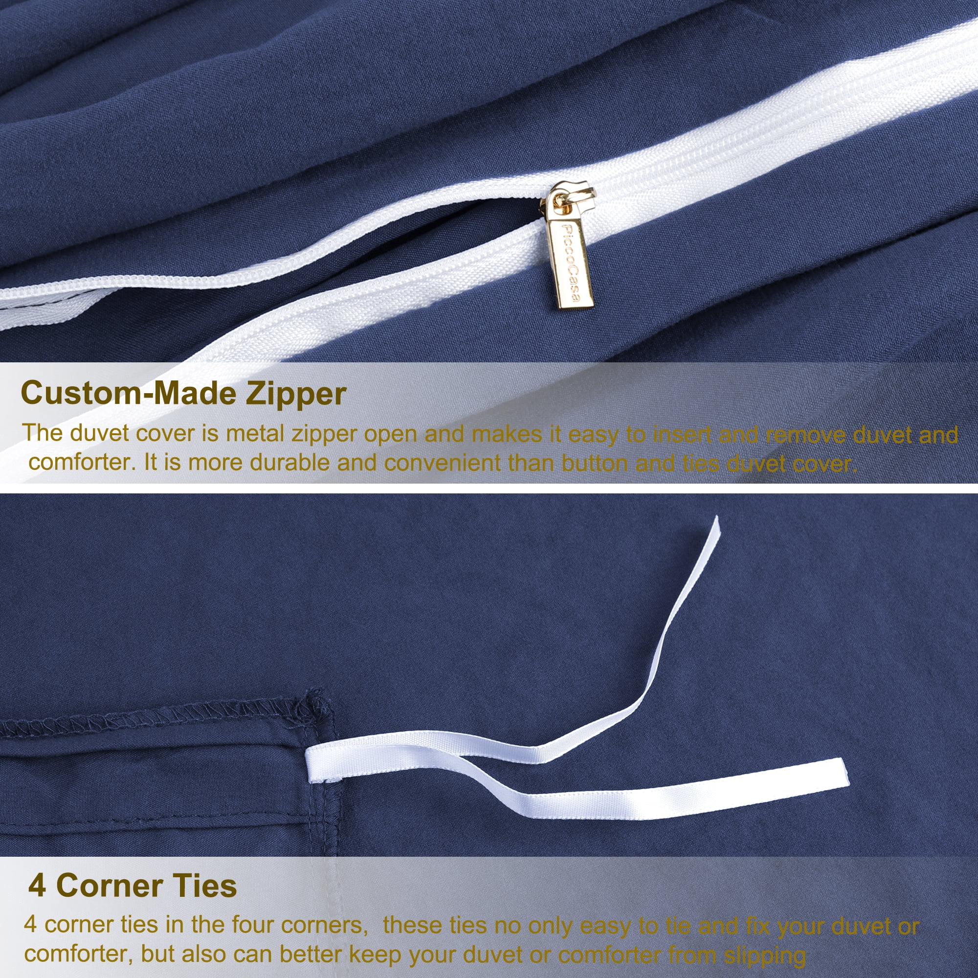 Unique Bargains 100% Microfiber Soft 3 Pieces Duvet Cover Set Queen Navy Blue