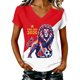 thumbnail image 2 of Women's Football Graphic T-Shirt,V-Neck Short Sleeve Graphic Print T-Shirt, Lightweight Summer Casual Soft Top for Everyday Wear for Soccer Tournament 2026 Red Size: M, 2 of 4