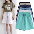 thumbnail image 2 of Gnshining Drawstring Sweat Shorts for Women Summer Wide Leg Shorts Loose Athleisure Shorts Knee Length Sports Pants High Waisted Shorts with Pockets, 2 of 4