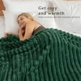 thumbnail image 4 of Exclusivo Mezcla King Size Flannel Fleece Blanket, Super Soft 3D Striped Jacquard Blanket for Bed, Lightweight Fuzzy Cozy Blankets, Forest Green, 90"x104", 4 of 7