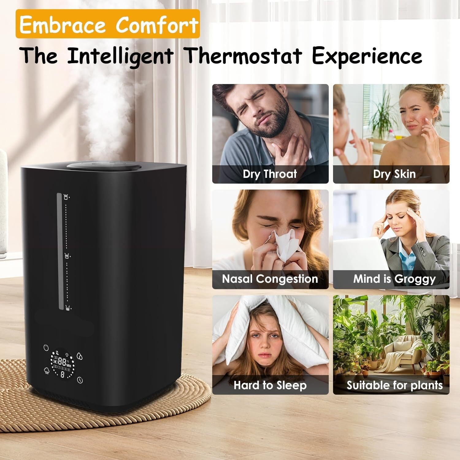 JXW Bedroom Humidifier for Adults, Cool Mist Humidifier for Baby and Plants