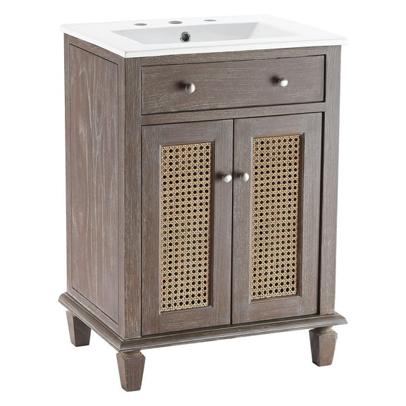 Coastal Tropical Design Solid Wood Bathroom Vanity with Rattan Detail