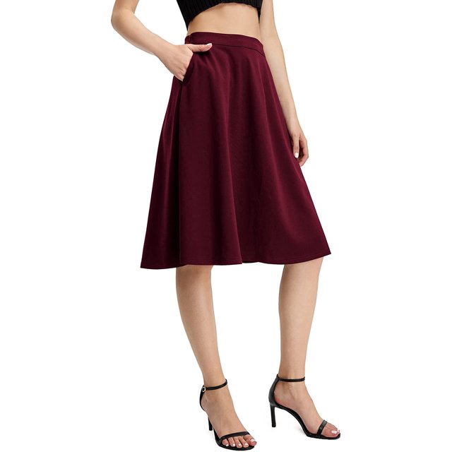 Falda midi plisada de cintura alta para mujer con bolsillos rojo vino XL rojo vino XL Xishao ropa