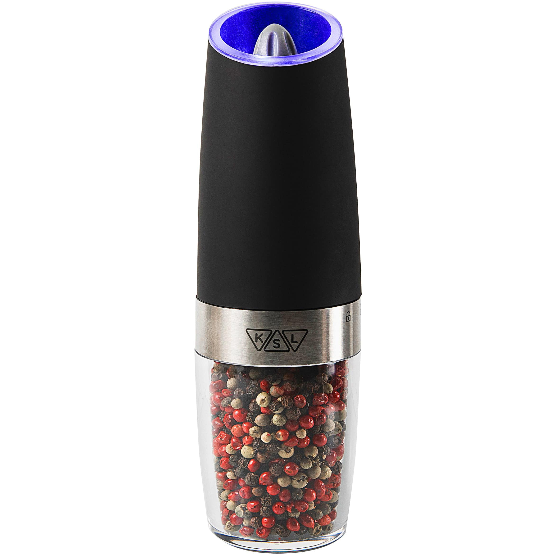 KSL Gravity Electric Salt and Pepper Grinder Set (Black) - Battery Operated  Mill, Automatic Shaker with Light 