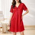 thumbnail image 5 of Naittoop Satin Nightgowns for Women Short Sleeve House Dresses with Pad V Neck Dress Satin Nighty Negligee Sleep Dress Sleepwear, 5 of 5