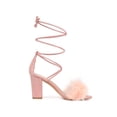 thumbnail image 3 of BLISSFUL STEP Edition Women's Sandals Block Heels Faux Fur Strappy Lace up Sandals Pink 7, 3 of 7