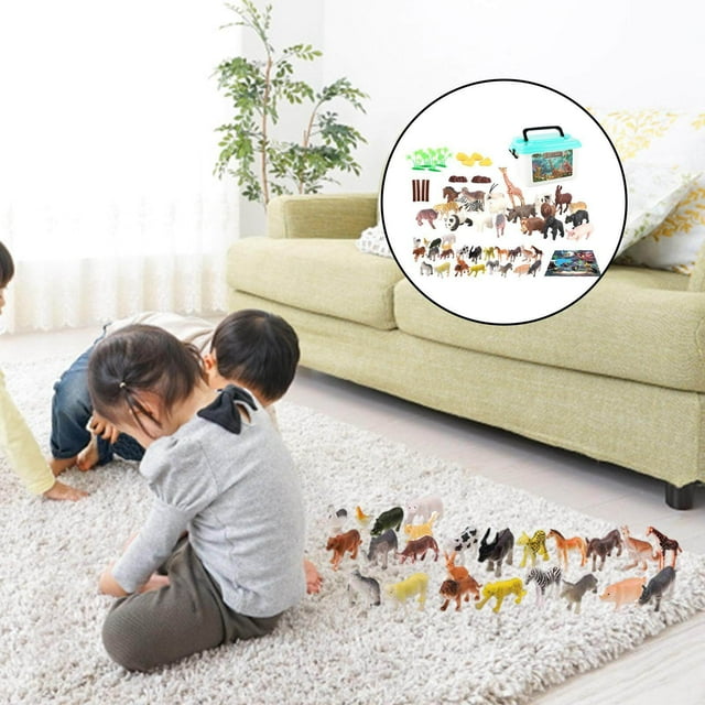 stanreset 58x Animal Figurines Toy Wildlife Playset Learning Forest for plastic figurines Party Children Storage Box and map