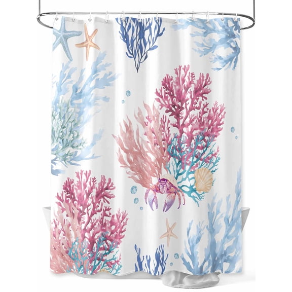 Fsddascl Pink Blue Coastal Shower Curtain Set - 48" x 72" Washable Bathtub Curtain with 12 Hooks, Ocean Coral Summer Beach Nautical Waterproof Fabric Stall Shower Curtains for Bathroom/Bathtub