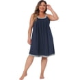 thumbnail image 3 of DARING DIVA Women's Plus Size Sleeveless Pleated Scoop Neck Nightgown 2X Dark Blue, 3 of 6
