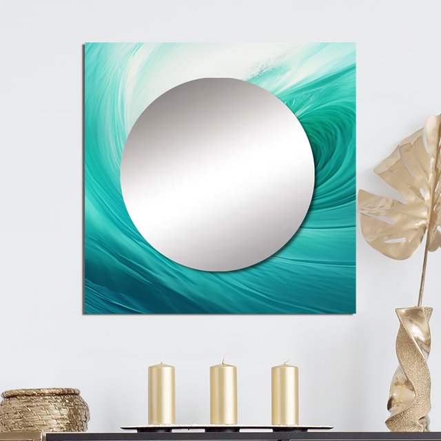 Designart "Spiraling Turquoise Wondrous Wave" abstract spirals Square Mirror For Wall Decor - Large Turquoise Square Mirror Printed Wall Decor - Modern Square Living Room Mirror