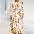 thumbnail image 2 of Women's Long Sleeve Festival Dresses O-Neck Pleated Printing Mid Length Dress Winter Loose-FIt Casual Dress with Pockets, 2 of 5