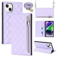 thumbnail image 1 of ELEHOLD for iPhone 14 Plus Wallet Case,Card Slot Zipper Purse Adjustable Crossbody Strap Stand Function Leather Wallet Case for iPhone 14 Plus 6.7 inch, Purple, 1 of 8
