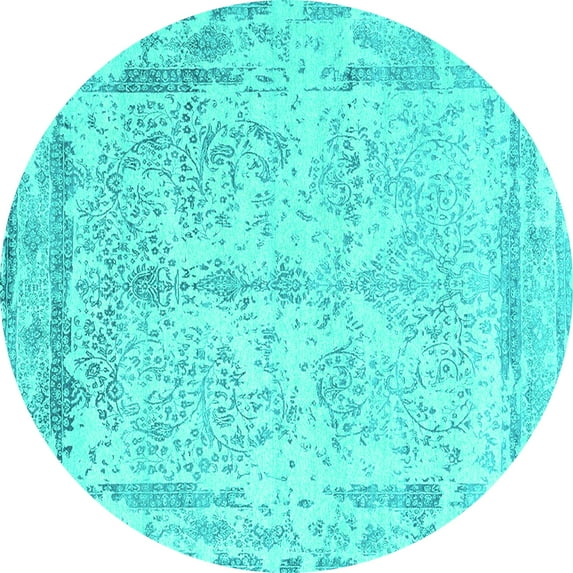 Ahgly Company Indoor Round Oriental Turquoise Blue Industrial Area Rugs, 4' Round