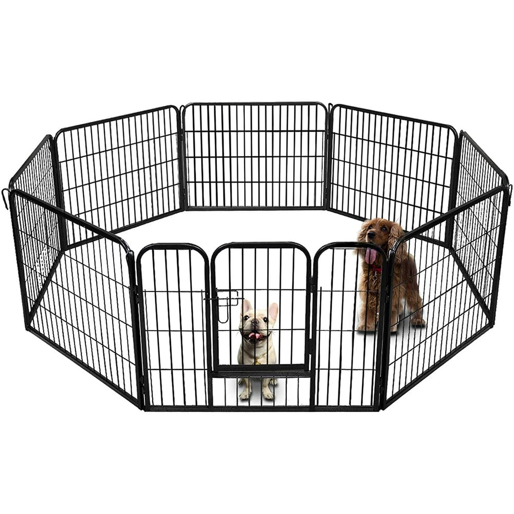 24"H 8Panels Heavy Duty Folding Metal Dog Exercise Pens Fence Gate