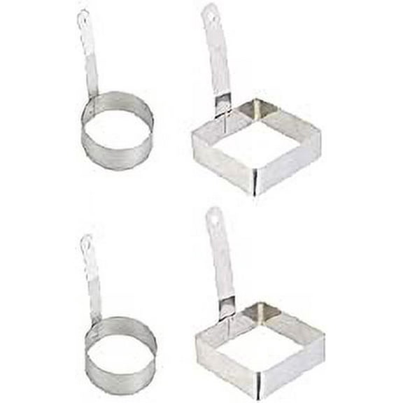 iKonbi Stainless Steel Set of 4-2 Round and 2 Square Egg/Pancke Ring with Handle