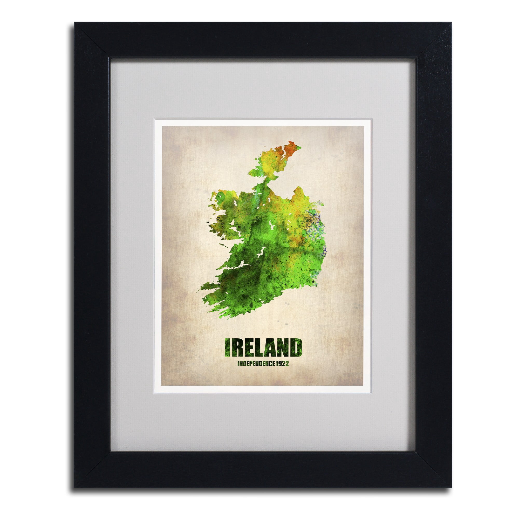 Trademark Fine Art "Ireland Watercolor Map" Matted Framed Art by Naxart, Wood Frame