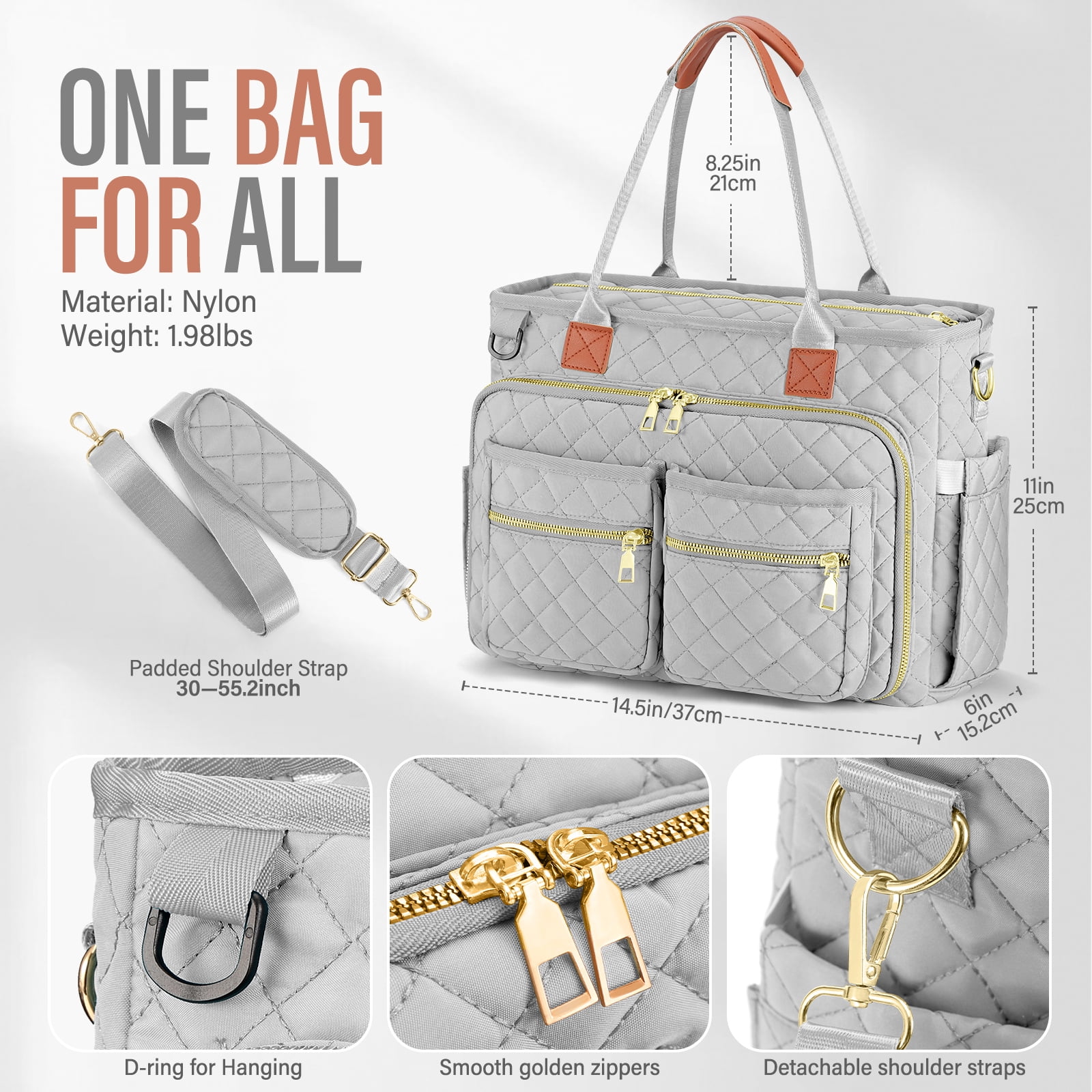 Gocvo Large Capacity Womens Work Bag Multi-functional Teacher Tote Bag with Laptop Compartment Office Work Tote Bag, Gray