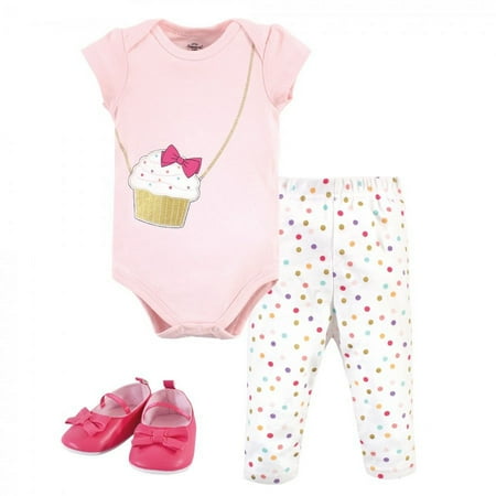 UPC: 0660168775501 | Little Treasure Baby Girl Cotton Bodysuit  Pant and Shoe 3pc Set  Cupcake  3-6 Months