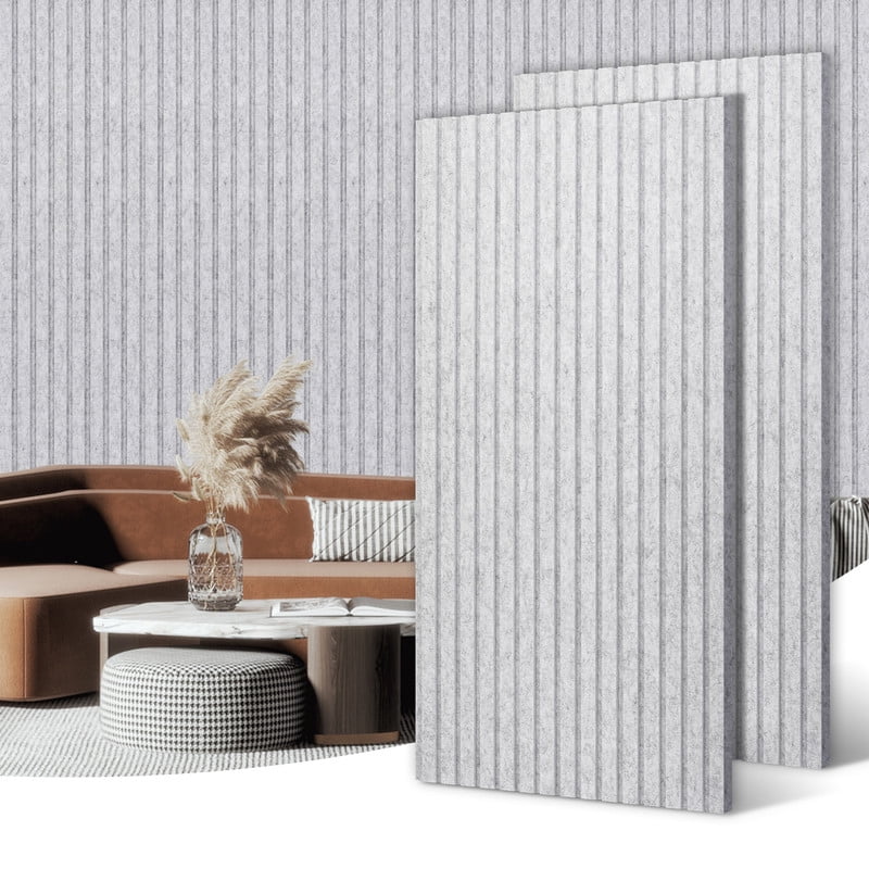 DOLLAR BOSS 2 Pcs Felt Slat Acoustic Panels for Stylish Decor and Noise Reduction, 47.24 x 23.62 Inch Wood Panels Interior Wall Decor, 3D Felt Slat Wall Panel Fluted Sound Absorbing Panel