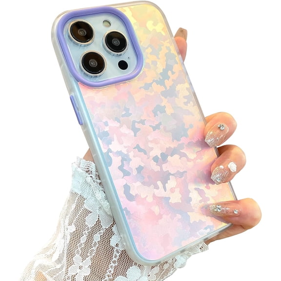 for iPhone 14 Pro Case, Laser Bling Glitter Sparkly Cow Cute Pattern Phone Case Screen Protector Cute Pattern Designed for iPhone 14 Pro Case Girls Women -Purple