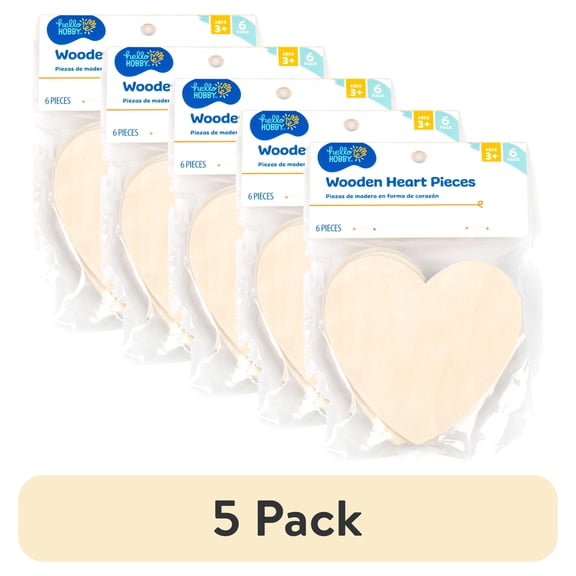 (5 pack) Hello Hobby Wooden Hearts, 6-Pack, Boys and Girls, Child, Ages 3+