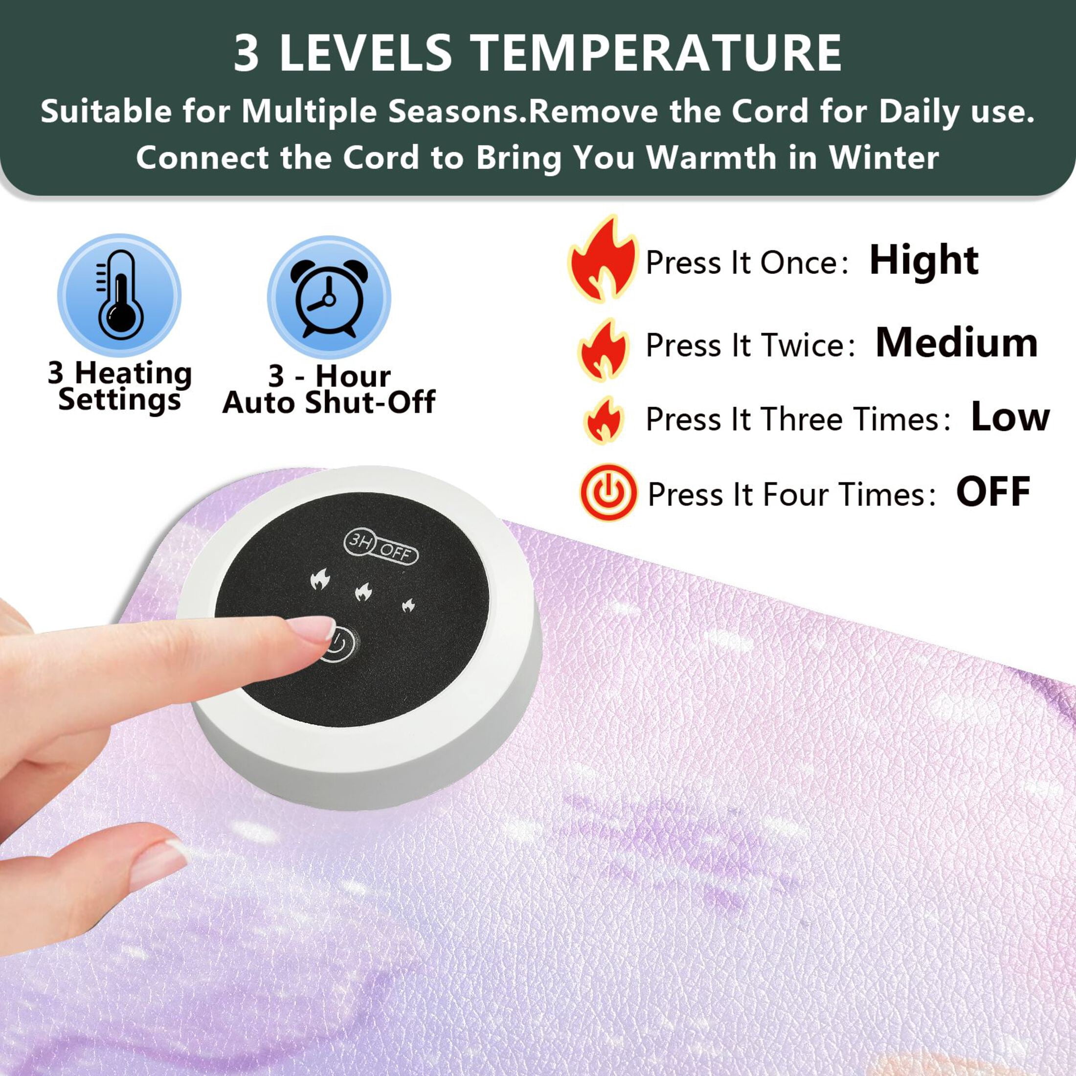 Large Heated Desk Mat Mouse Pad 31.5"x13"PU Leather Graphene Heating Desk Warmer with 3 Temperature Settings 110V US Plug Non-Slip Warm Pad for Home, Office, and Gaming Pastel Dog Bone Print