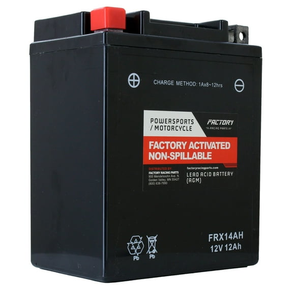 Factory Racing Parts FRX14AH AGM Battery Maintenance Free Ready to Install - Compatible With ATVs, UTVs, Motorcycles, Snowmobiles YTX14AH, YTX14AH-BS, YB14-A2, YB14A-A2, B14-A2, B14-B2, B14A-A1