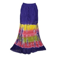 Mogul Womens Tiered Maxi Long Skirt Tie Dye A-Line Cotton Blend Summer Style Hippie Chic Ethnic Skirts