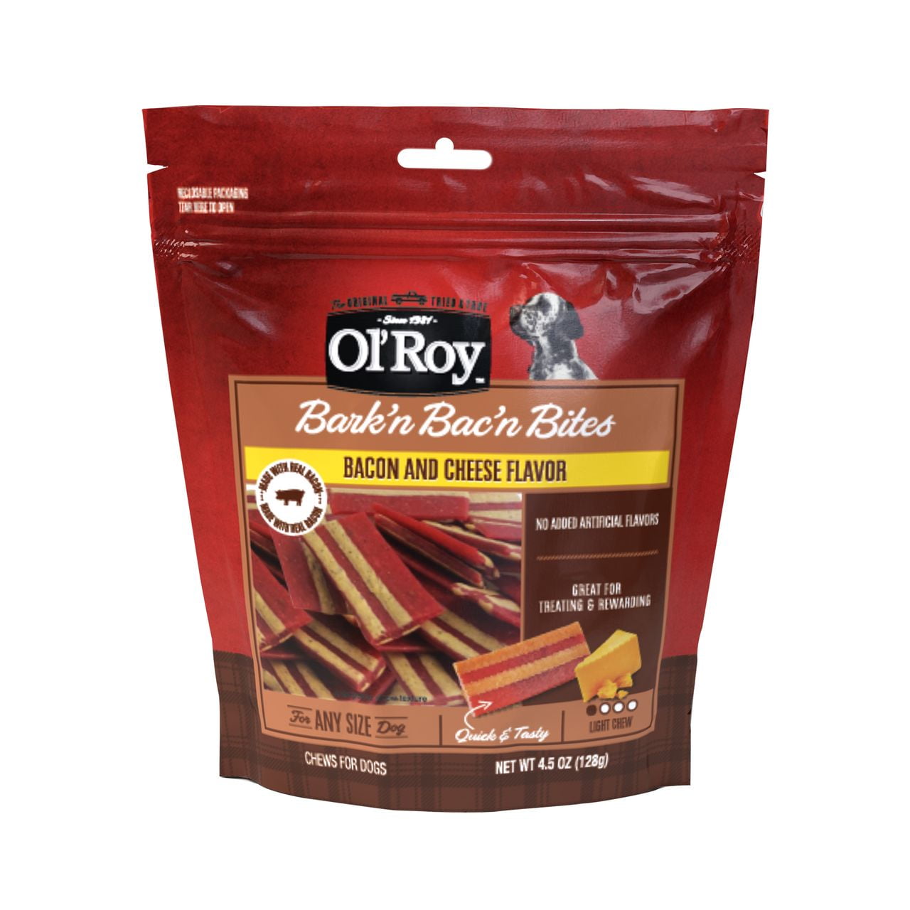 (6 pack) Ol' Roy Bark' N Bac 'N Bites Bacon Bites and Cheese Flavor Chewy Dog Treats, 4.5 oz