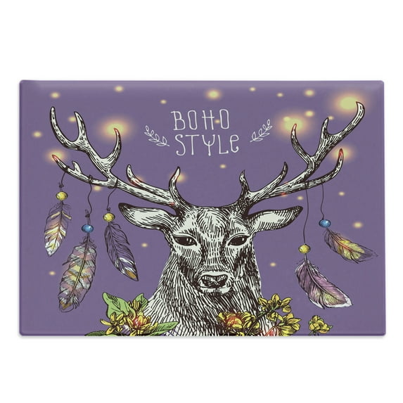 Boho Cutting Board, Boho Hand Drawn Rein Deer with Gypsy Fashioned Elements on Antlers Unique Wild Creature, Decorative Tempered Glass Cutting and Serving Board, Large Size, Purple, by Ambesonne