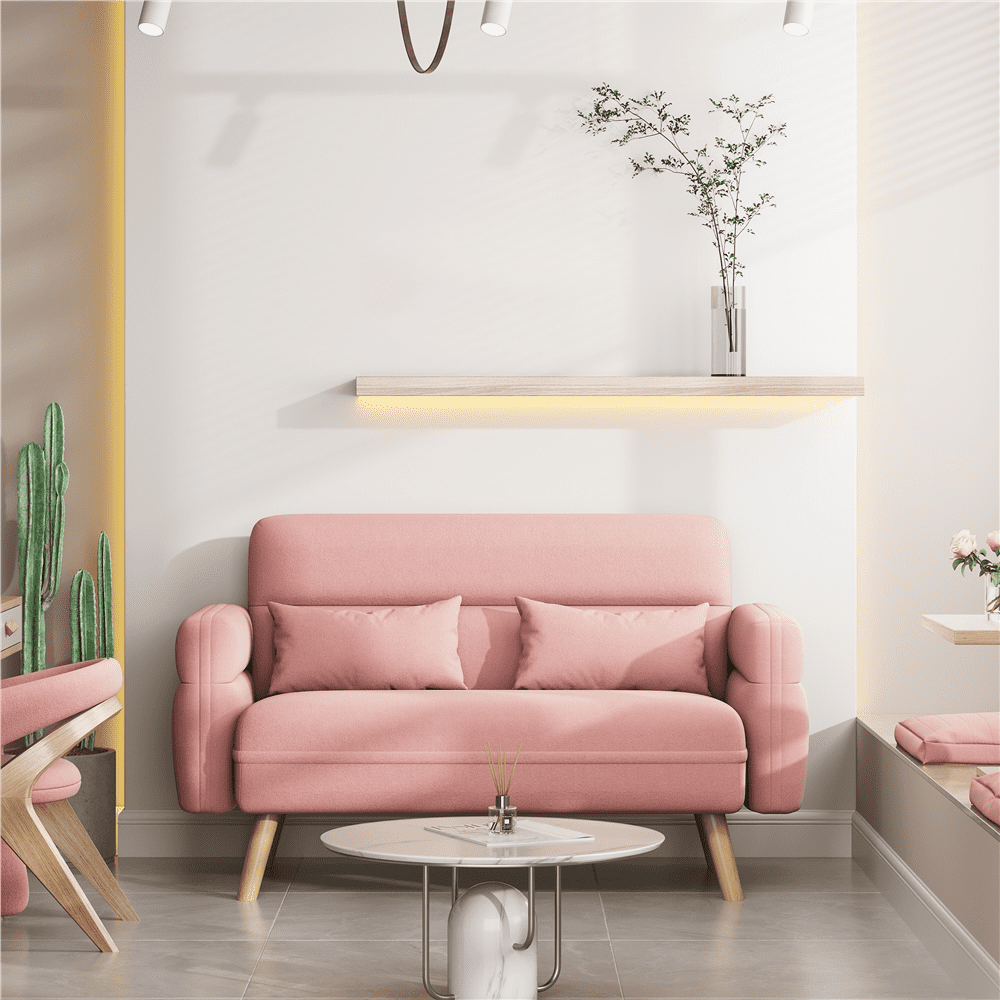 Renwick 46.5" W Small Fabric Loveseat Sofa with Lumbar Pillows, Pink