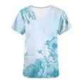 thumbnail image 4 of Jinhomg Women's Medical Scrubs Elegant Floral Print Nursing Tops Casual Comfy Short Sleeve V-Neck Scrub Shirt with Pockets Nurse Workwear Clearance Items for Women Light Blue M, 4 of 6