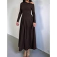 thumbnail image 5 of Women'S Fall Long Sleeve Wedding Guest Dresses One Shoulder Elegant Formal Pleated Midi Maxi Dress Brown S, 5 of 8