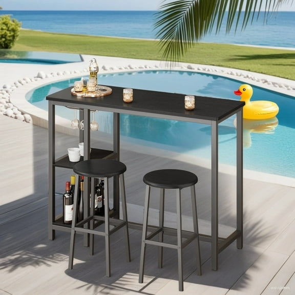 Dining Table Set for 2,Lofka 3 Peices Pub Table Set with High Stools,36" Bar Height Dining Table and Chairs Set for Small Space,Reading Nook,Living Room,Black