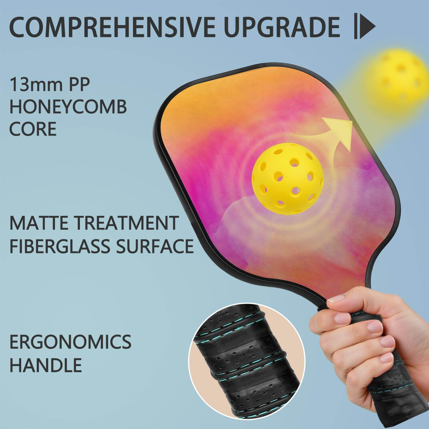 Pickleball Paddles Set Of 2, Fiberglass Surface, Fluid Smoke Aurora Art Style, 4 Balls & Bag
