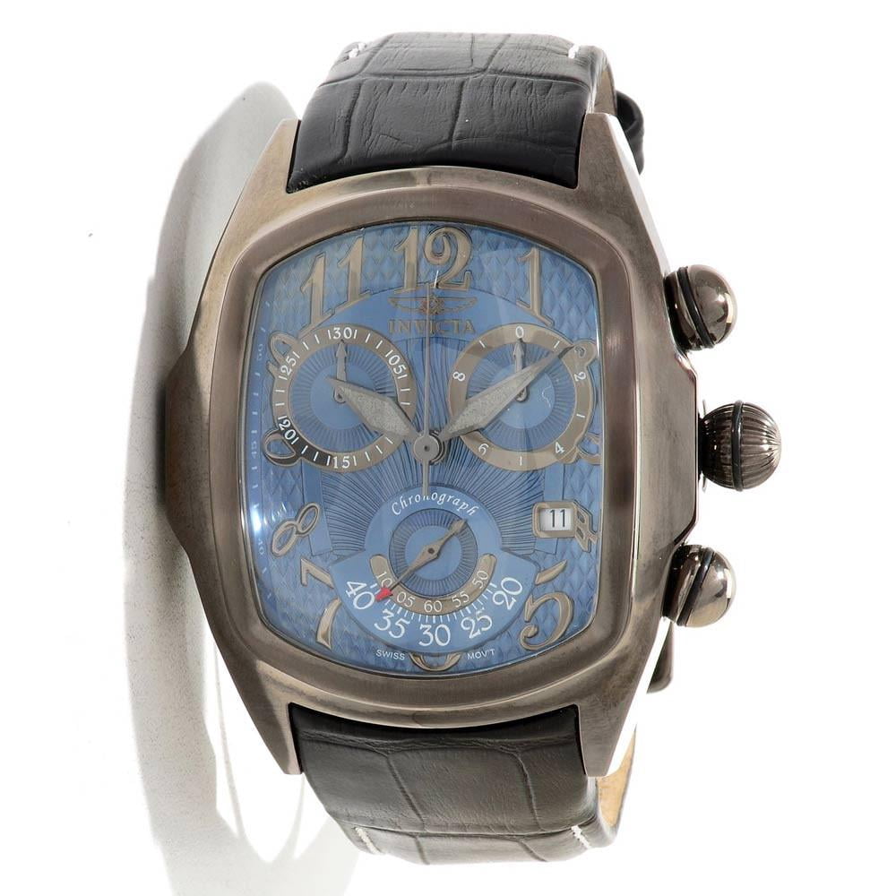 Invicta Men's 13007 Lupah Chronograph Blue Dial Leather Strap Gunmetal Steel Watch