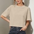 thumbnail image 7 of Hurxie Women Half Sleeve Cropped T-Shirts Drop Shoulder Round Neck Crop Tops Casual Summer Solid Color Basic Tees Khaki,S, 7 of 7