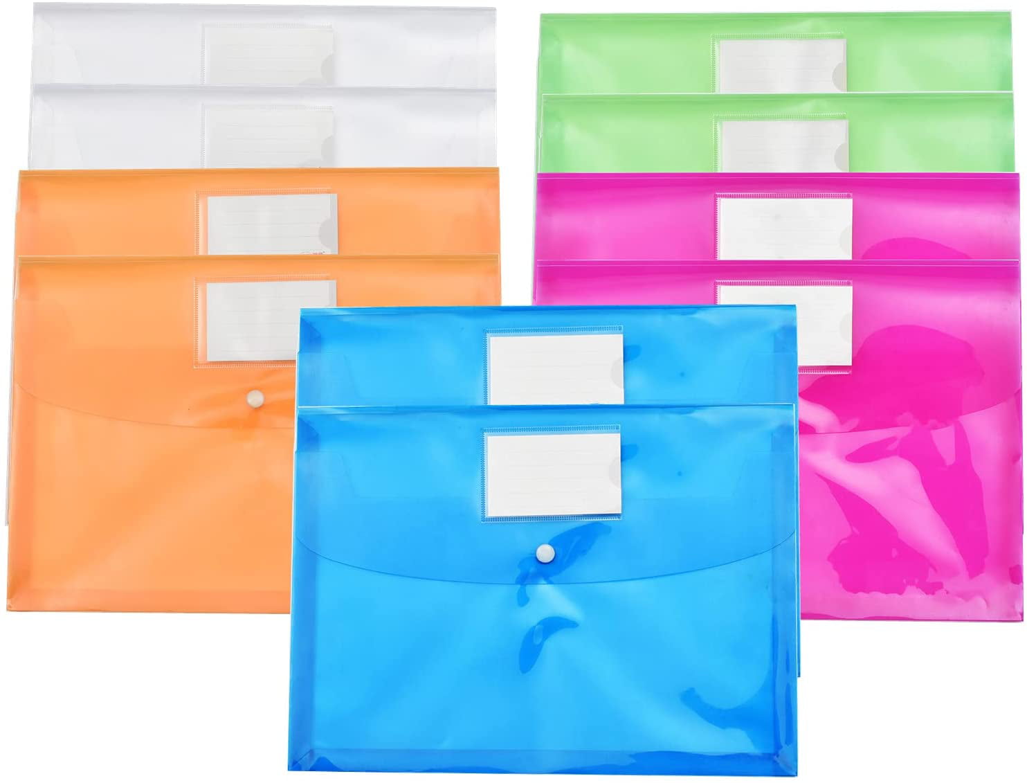 LEOBRO File Folders, 12 PCS Plastic Envelopes, Plastic Folders, A4 Document  Folder, Letter Size Plastic File Folder for Documents, Clear File Bags
