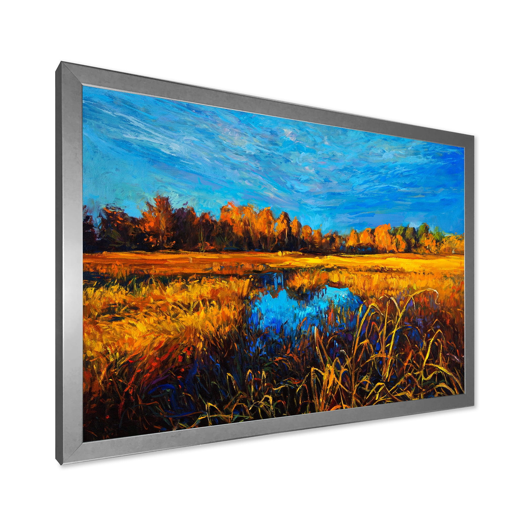 Designart 'A Light Blue Sky Over Orange Meadows' Traditional Framed Art Print