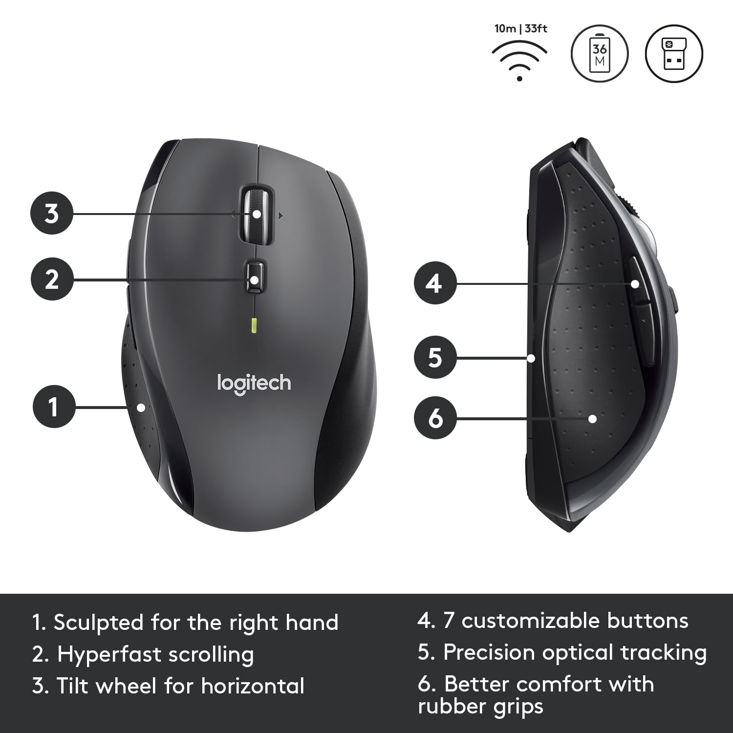 a billion Air mail alone Logitech Productivity Plus Wireless Mouse, 2.4 GHz USB Unifying Receiver,  1000 DPI, Dark Gray - Walmart.com