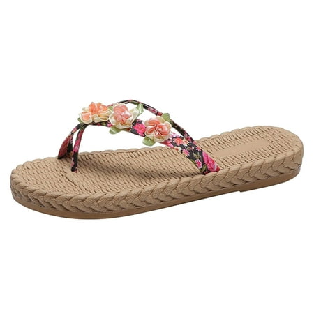

knqrhpse slippers for women Ladies Fashion Flip Flop Floral Flat Slides Beach Shoes womens slippers house slippers for women