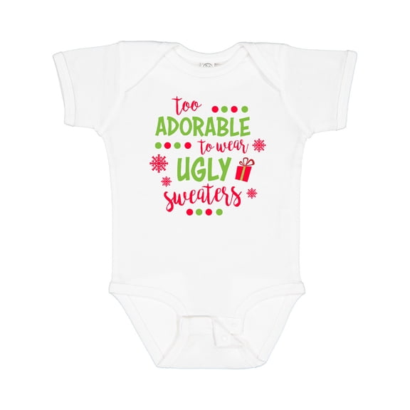 Inktastic Too Adorable to Wear Ugly Sweaters Boys or Girls Baby Bodysuit