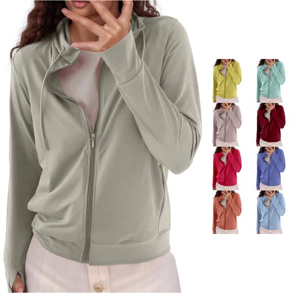Tanghaowl Women's Summer Zip Up Hoodie With Mesh Sleeve Lightweight Sun Jacket Khaki M