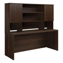Pemberly Row Engineered Wood 72"x24" Desk with Hutch Bundle in Noble Elm/Brown