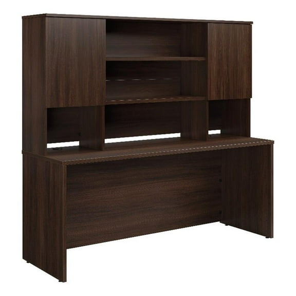 Pemberly Row Engineered Wood 72"x24" Desk with Hutch Bundle in Noble Elm/Brown