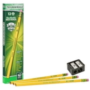 Ticonderoga Pencils #2 Soft Yellow Woodcase Graphite Pencil for School Supplies and Craft Supplies 12 Count (13882) Free Sharpener 1 Pack