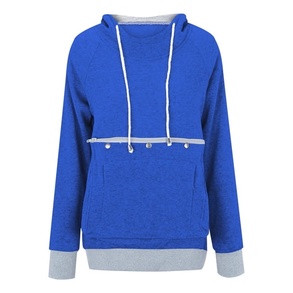 Likimi Womens Autumn Winter Hoodies Solid Color Long Sleeve Pullover With Pocket Comfort Casual Sweatshirt Size L Blue