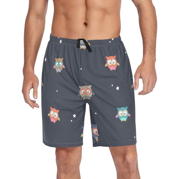 GZHJMY Owl Pajama Pants Short for Men, Lounge Pants Lightweight Men Pajama Bottoms with Drawstring Pockets, Christmas New Year Birthday Gifts, Large