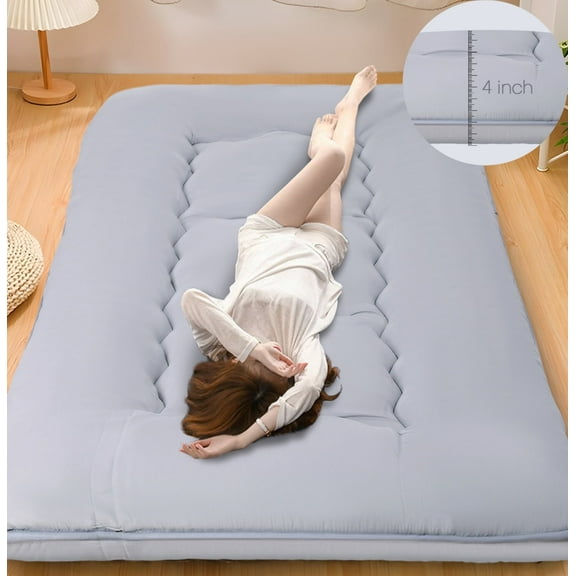Lovote 4" Thick Floor Mattress - Japanese Futon Tatami Pad, Roll-Up Sleeping Mat for Guest/Bedroom